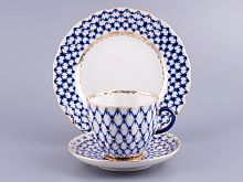 Трехпредметный комплект кофейный форма Тюльпан рисунок Кобальтовая сетка 140 мл арт. 81.10104.00.1